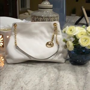 Michael Kors White purse and tan inside